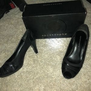 Black heels with black alligator skin heels